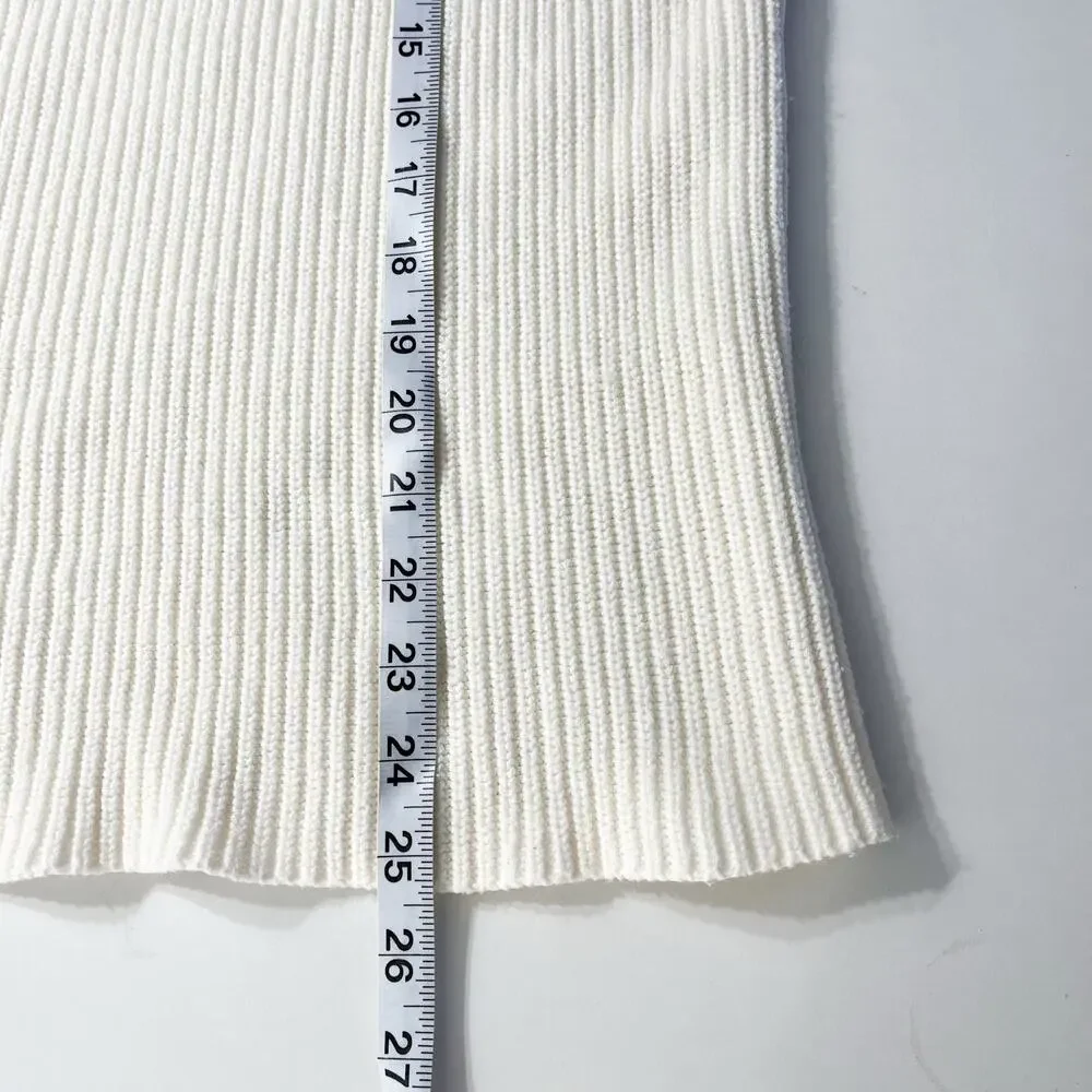 Ann Taylor Cotton‎ Blend White Pearled Sleeves Boat Neck Sz M Pullover Sweater